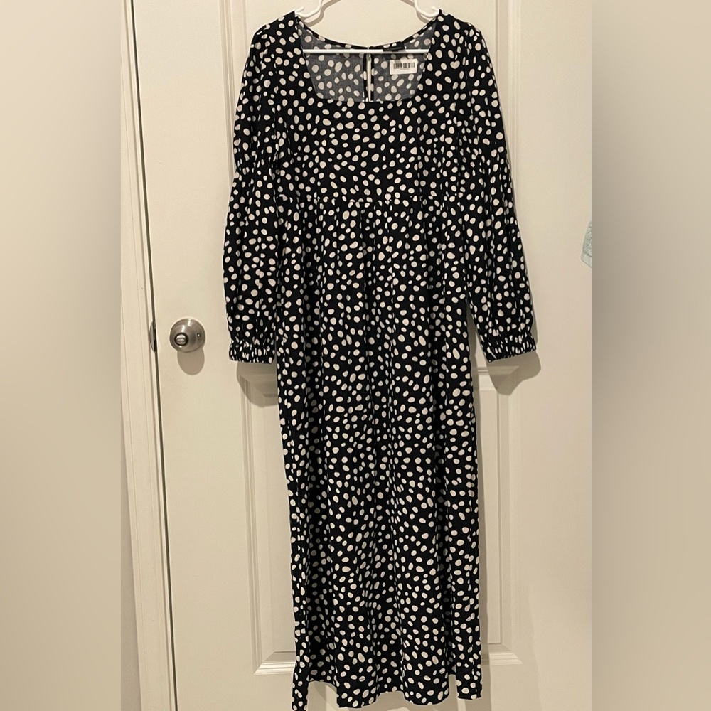 Who What Wear Black White Polka Dot long sleeve dress granny cottage peasant
